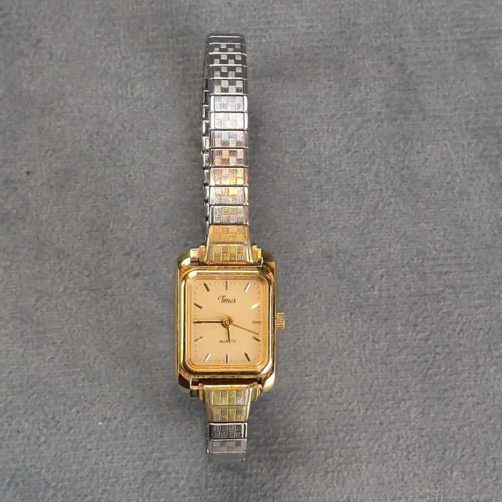 Vintage Timex Speidel Quartz Gold Silver Tone Women's Elastic Band PARTS ONLY